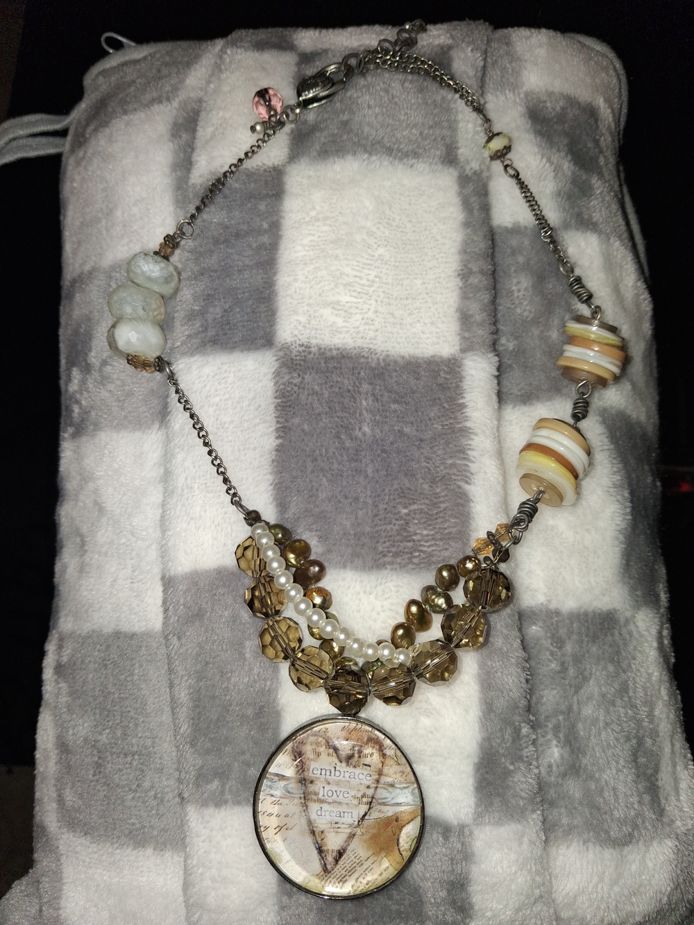 Beaded Pendant Necklace with Brown and Cream Accents